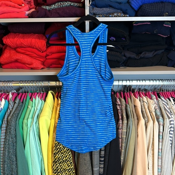 Lou & Grey by Loft turquoise and white striped racerback tank top size XS​ - Picture 3 of 3